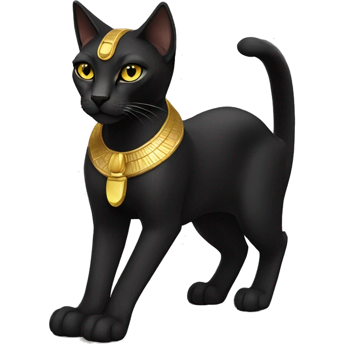 Black Egyptian Cat. Golden Anubis-Rings and yellow markings. Full body emoji