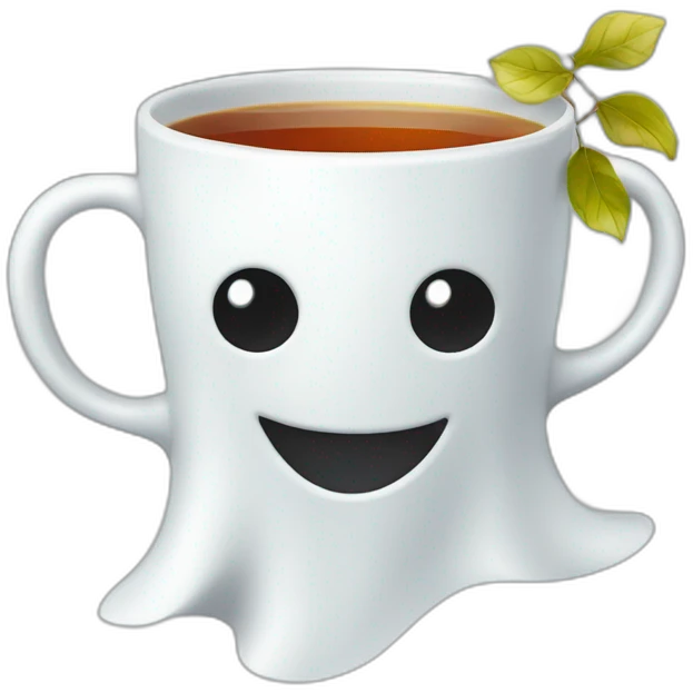 Happy Ghost with tea cup and tree emoji