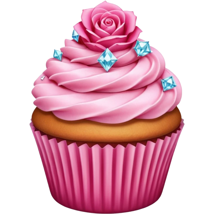 Cupcake with rose icing and a diamond  emoji