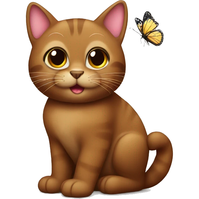 Brown cat with butterfly emoji