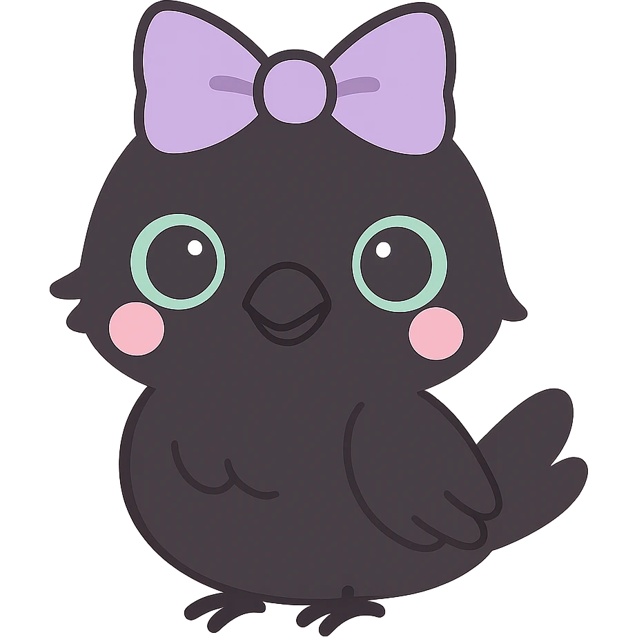 Replace the pet with a cute gothic raven, keeping the kawaii gothic style, and preserve the transparent background. emoji