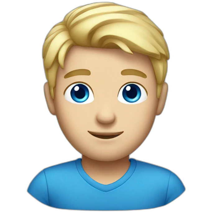 male, blue eyes, blonde hair, blue shirt, big head emoji