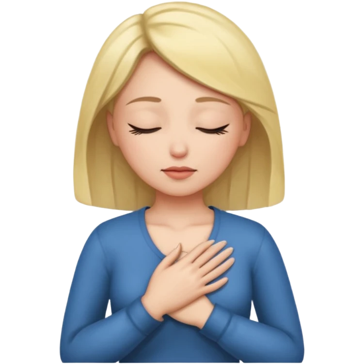 una mano en pecho ojos cerrados mujer emoji