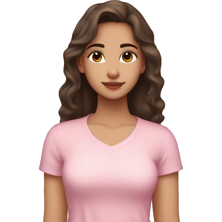 hispanic pretty girl with brown hair and light fair pale skin in pink shirt coquette aesthetic  emoji