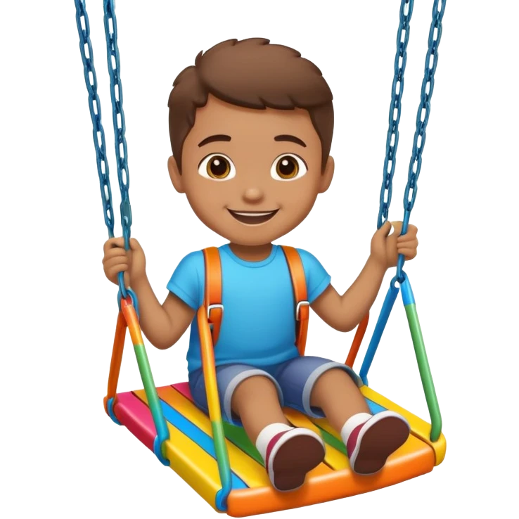 a colorful swing set with a smiling child, fun and friendly emoji