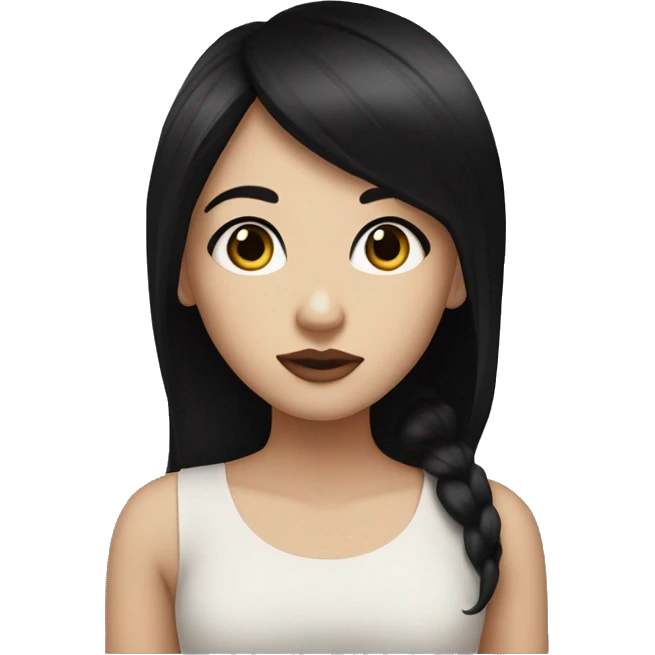 Girl with black hair and black eyes big eyes perperfect nose medium lips and mid white skin emoji