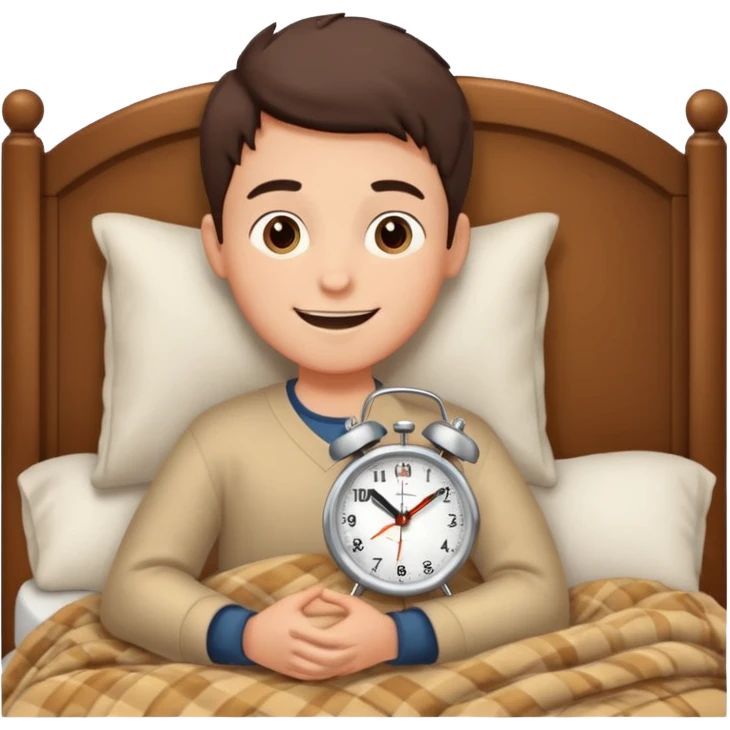create emoji of a boy who is lying in the bed in the morning and its time to wake up  because the alarm went off he should smile  emoji