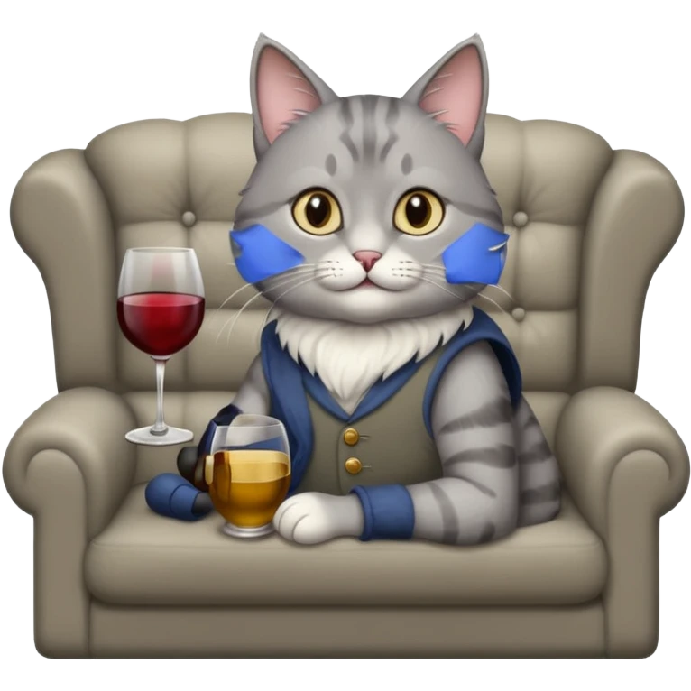 gray Cat On A Couch With Wine emoji
