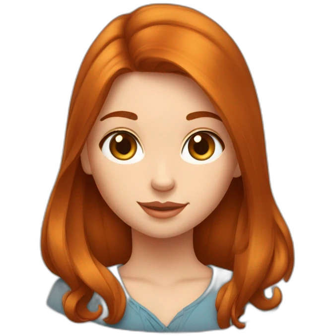 Fille rousse aux cheuveux lisse avec un chat emoji