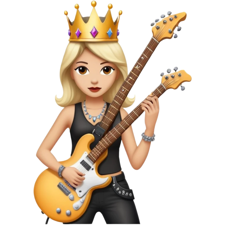 a rock and roll queen, female musician with crown, electric guitar, rock star attitude emoji