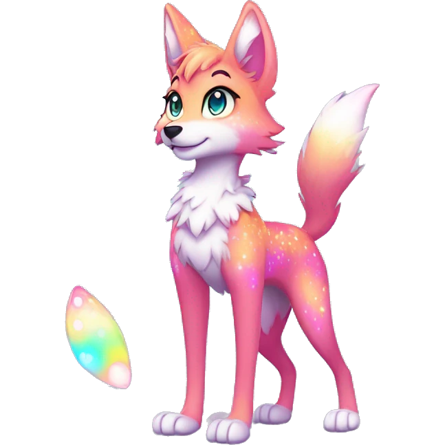 Anthro Colorful Shiny Fionbri-Falvie-sparkle-wolf-sona with neon spots full body emoji