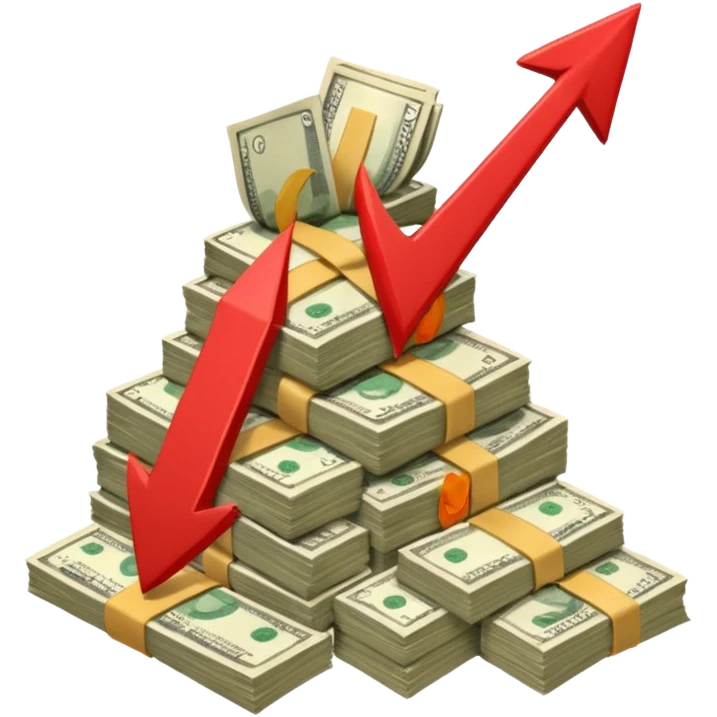 a pile of money with red arrow up with a strategy paper background emoji