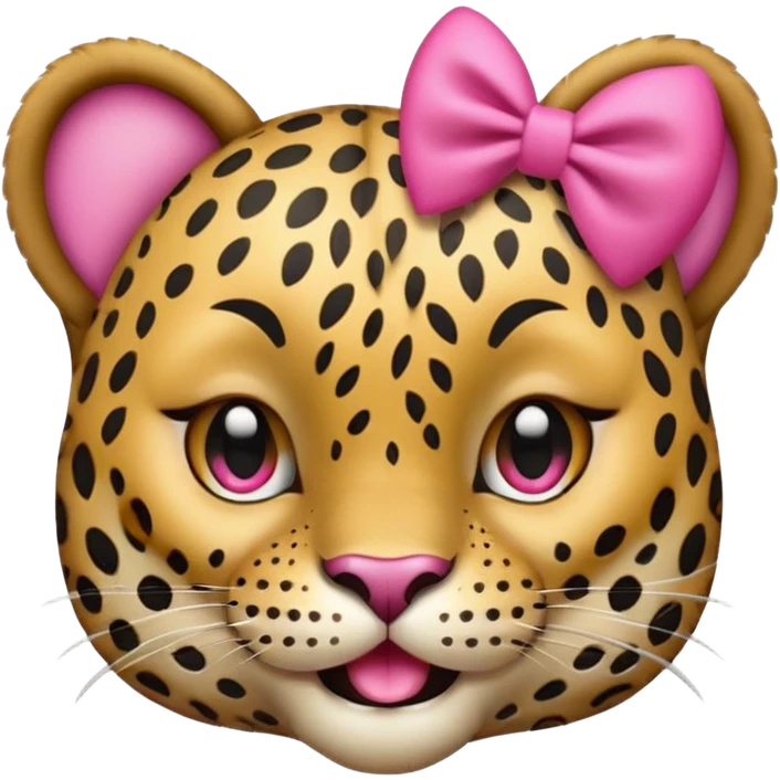 Winking leopard with a pink bow (Apple emoji style)  emoji