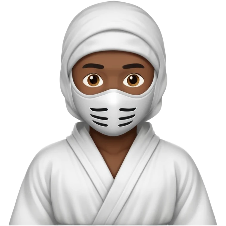 All white ninja robe with white mask and dark brown skin color emoji