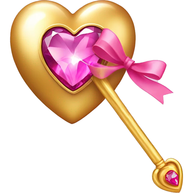 gold heart with pink gemstone and ribbon magic wand  emoji