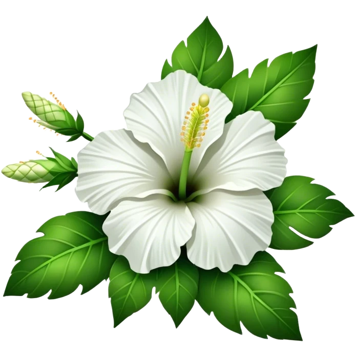 bouquet white Hawaiian hibiscus, luxuriant, stem, leaf, bud emoji