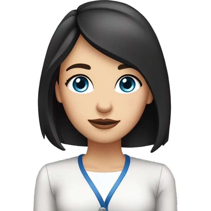waist-length portrait, Slavic woman with blue eyes, eyes look up, fair skin, straight gradient medium length hair, eyes makeup, dressed in white T-shirt and office black jacket, one side of hair is tucked behind the ear emoji