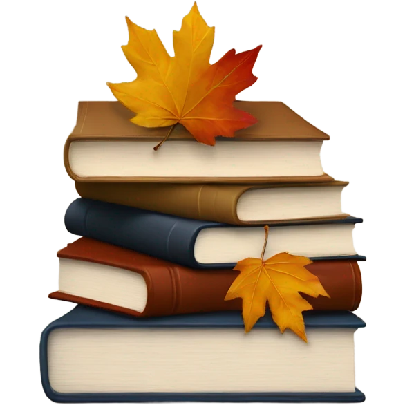  A stack of books with autumn leaves around. emoji