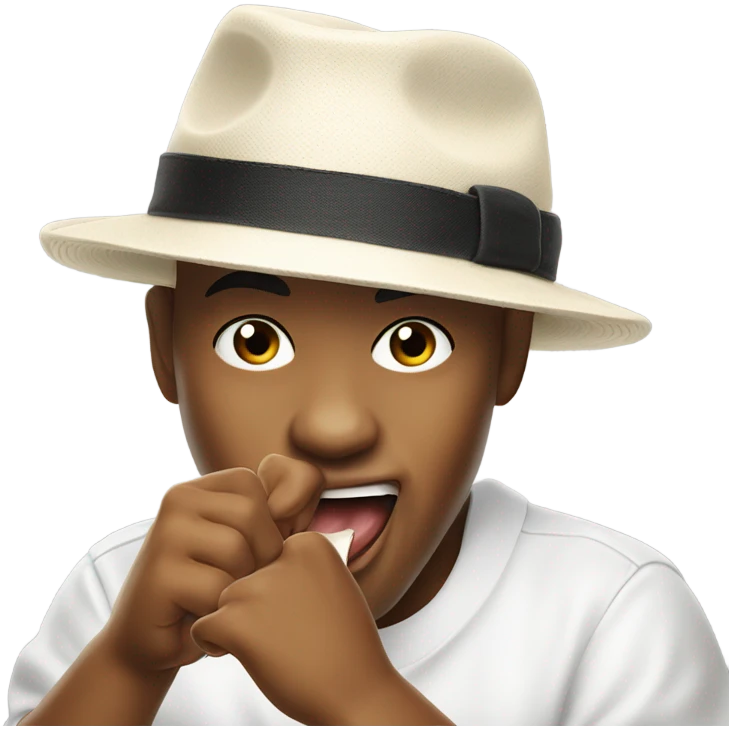 B-boy with Kangol panama hat showing a bite gesture emoji