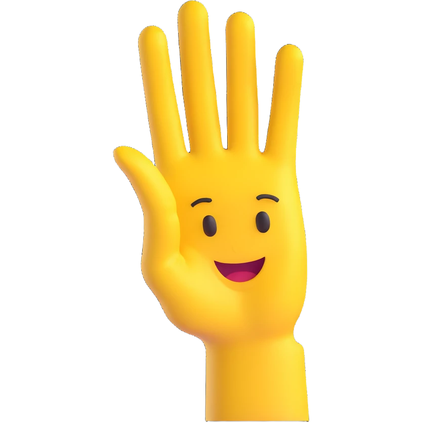 yellow hand making the 'OK' gesture, 3D emoji style, with a cartoon face on the palm emoji