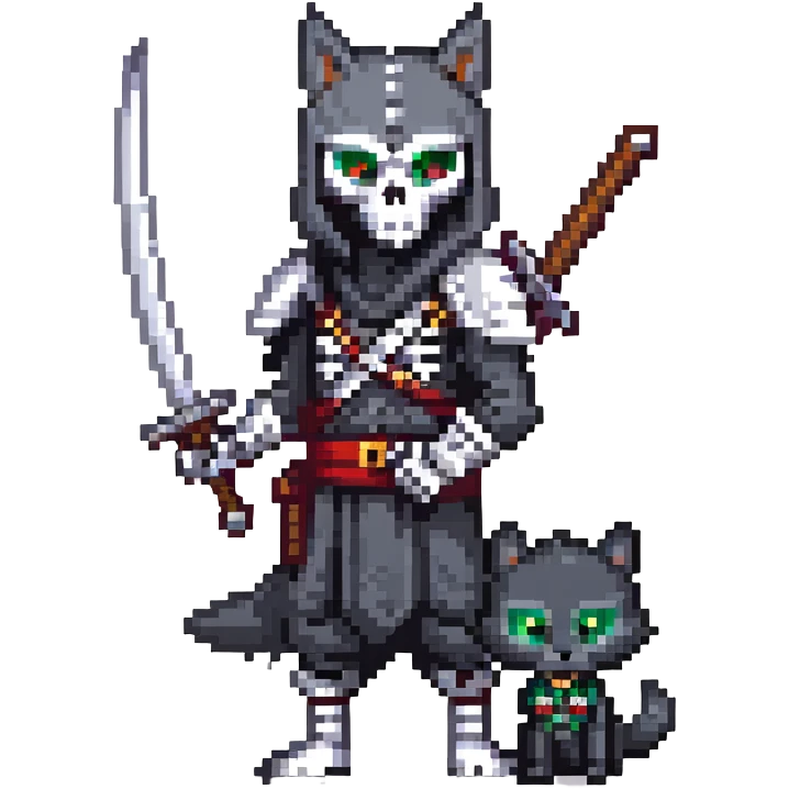 ninja skeleton with swords and a black wolf emoji