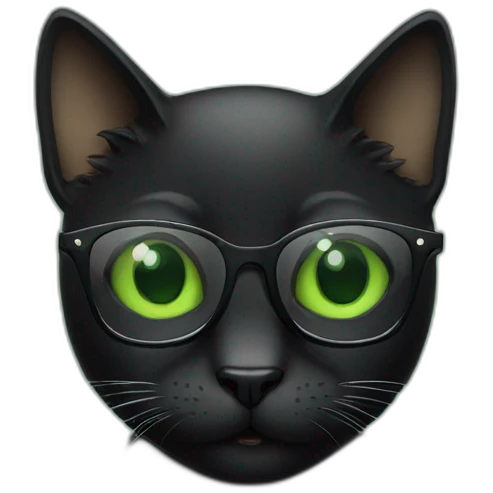 black cat with glasses green eyes emoji