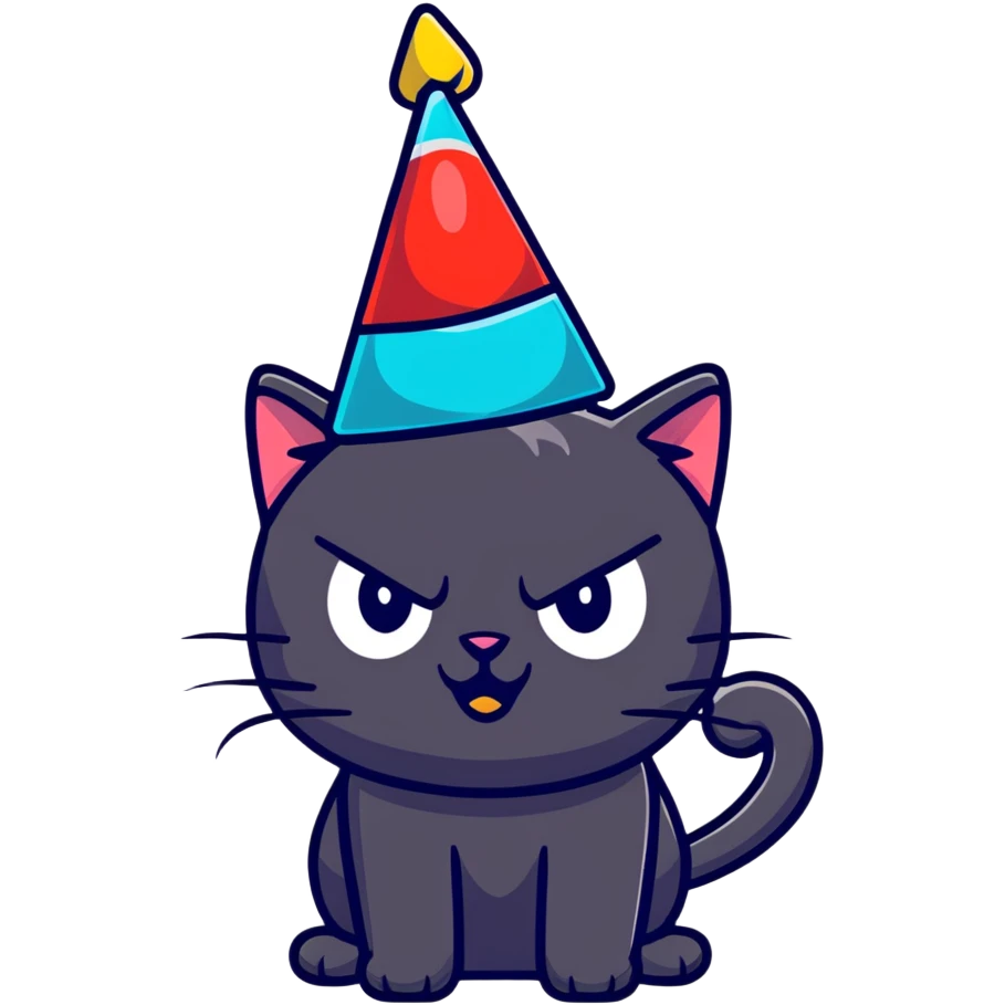Angry black cat with party hat on emoji
