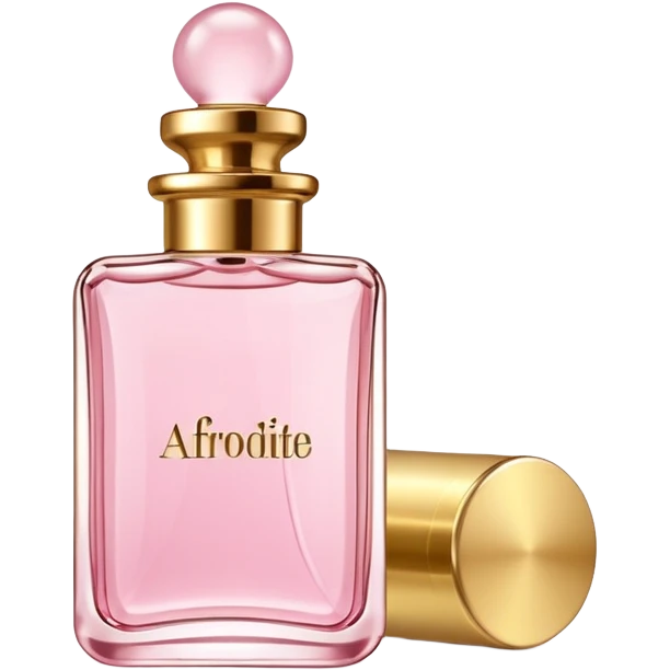 rectangle perfume light pink liquid gold cylinder cap written AFRODITE emoji
