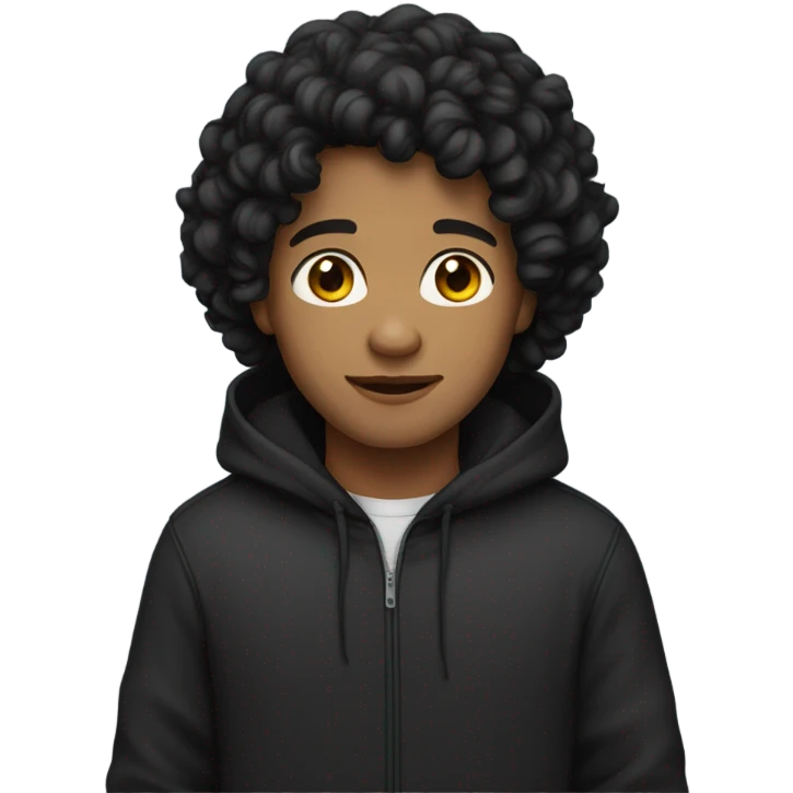 a young male with medium skin and curly black hair, wearing a black hoodie emoji