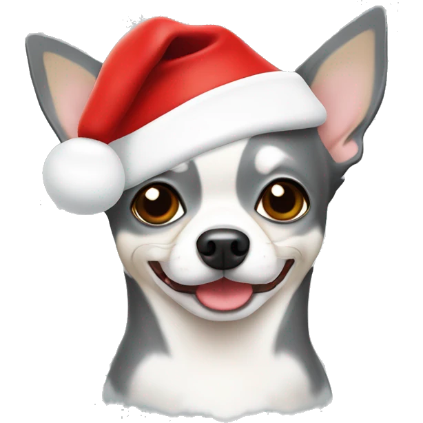 Grey and white chihuahua with Santa hat emoji