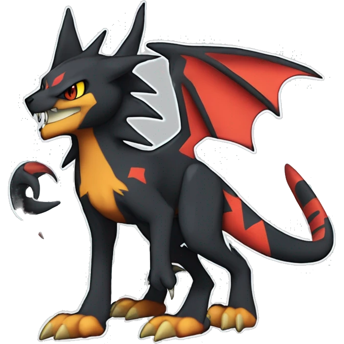 Cool Edgy Litten-Garchomp-Houndoom-Luxray Fakémon Digimon with Edgy markings, full body, outlined emoji