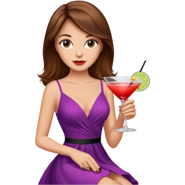 Woman with brown hair sexy dress and cocktail  emoji