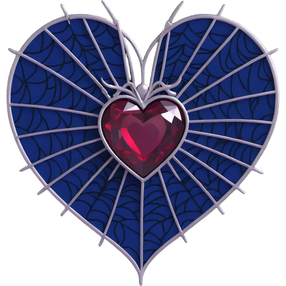 gothic heart, midnight blue crystal, silver spiderweb, black lace trim, mysterious and rich emoji