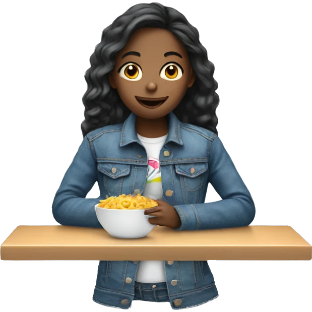 girl with denim jacket eating emoji