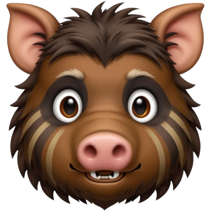 cute hairy boar, dark brown with stripes  emoji