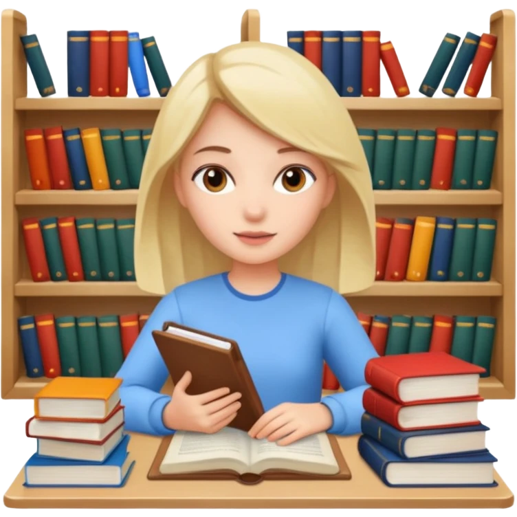 Девушка учится. У нее книжки, курсы, документы  emoji