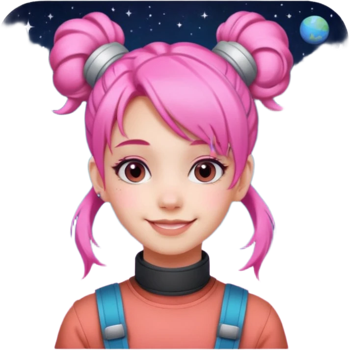 smiling girl with pink hair with space buns  emoji