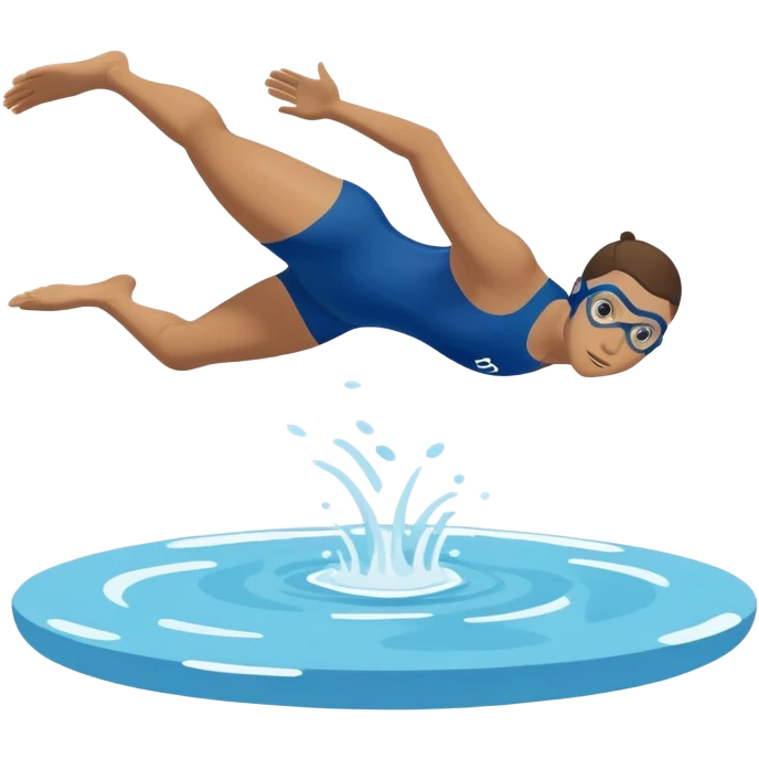 determined pool diver dives into a pool of confidence blue water underneath  emoji
