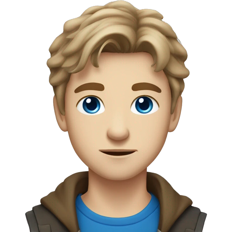 slavic young man with light brown hair, blue eyes and runic wearing emoji