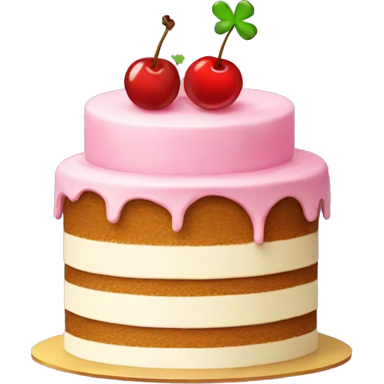 a cake with clover, cherry, star, bubbles, glitter emoji