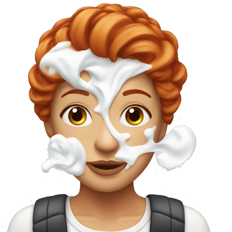 Red haired Woman with shaving cream on her face emoji