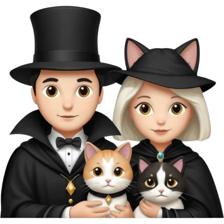 magician couple and their pet cat emoji