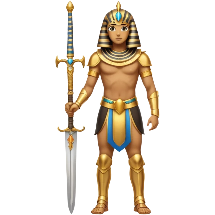 fullbody egyptian ancient soldier with sword and golden armor, different pose emoji