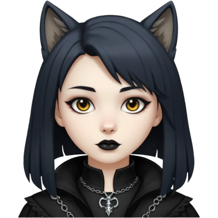 Make a girl with pale skin and dark straight hair with wolf haircut and wearing a gothic style clothes  emoji