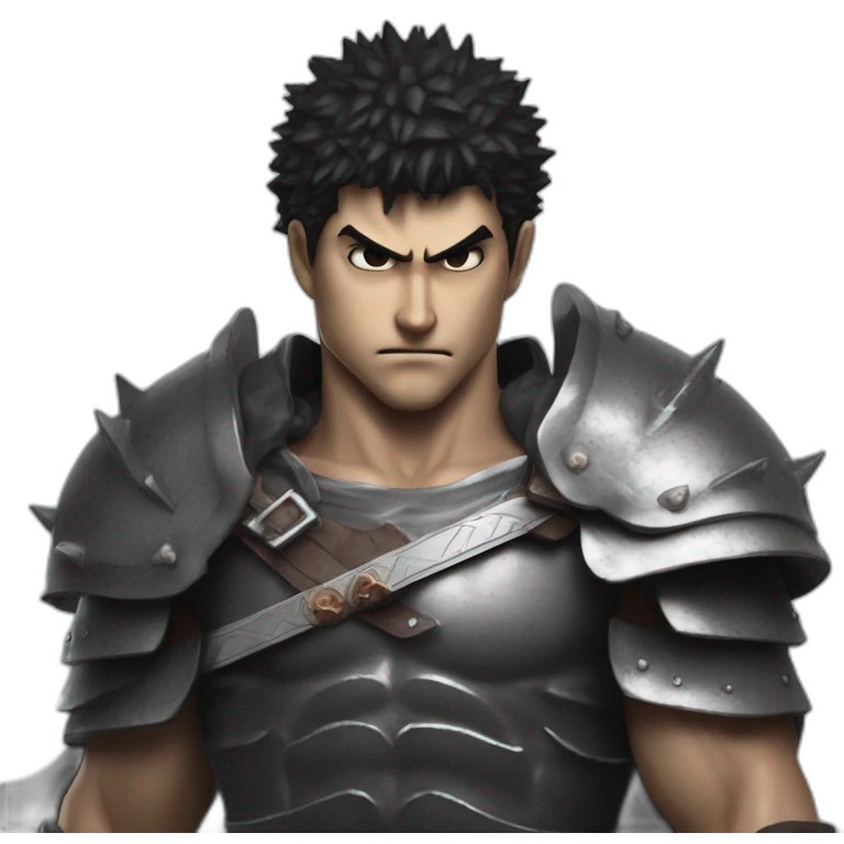 angry berserk guts carrying a huge sword on his shoulder framed on his bust emoji