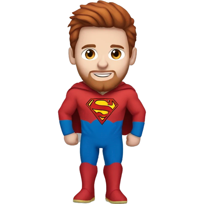 messi with a blue goat, puma hoodie, blue eyes, reddish hair, dressed as superman  emoji