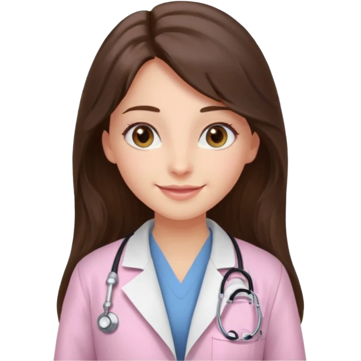 happy long haired brunette girl hazel eyes in light pink at the doctor's emoji