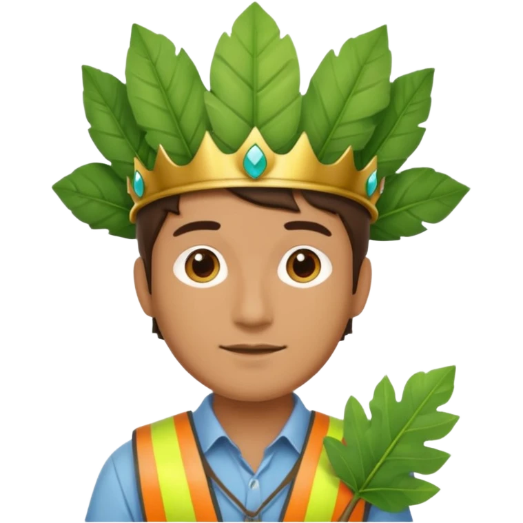 an surveyor man wearing a large leaf crown emoji