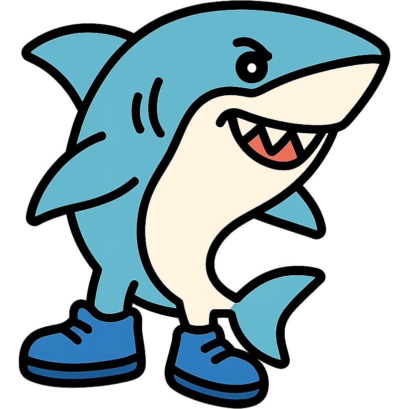 shark with blue shoes color outline icon emoji