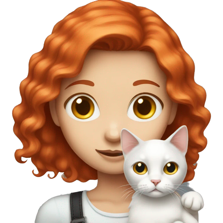 Red head girl holding white cat black spots emoji